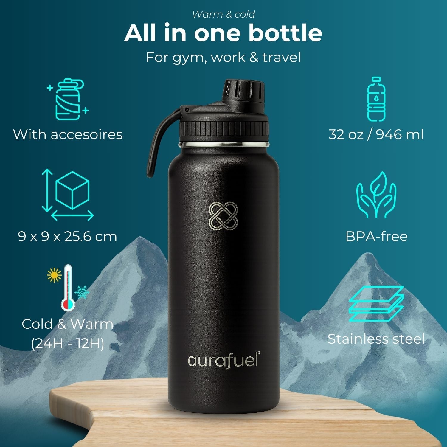 Bouteille de boisson en acier inoxydable - Noire