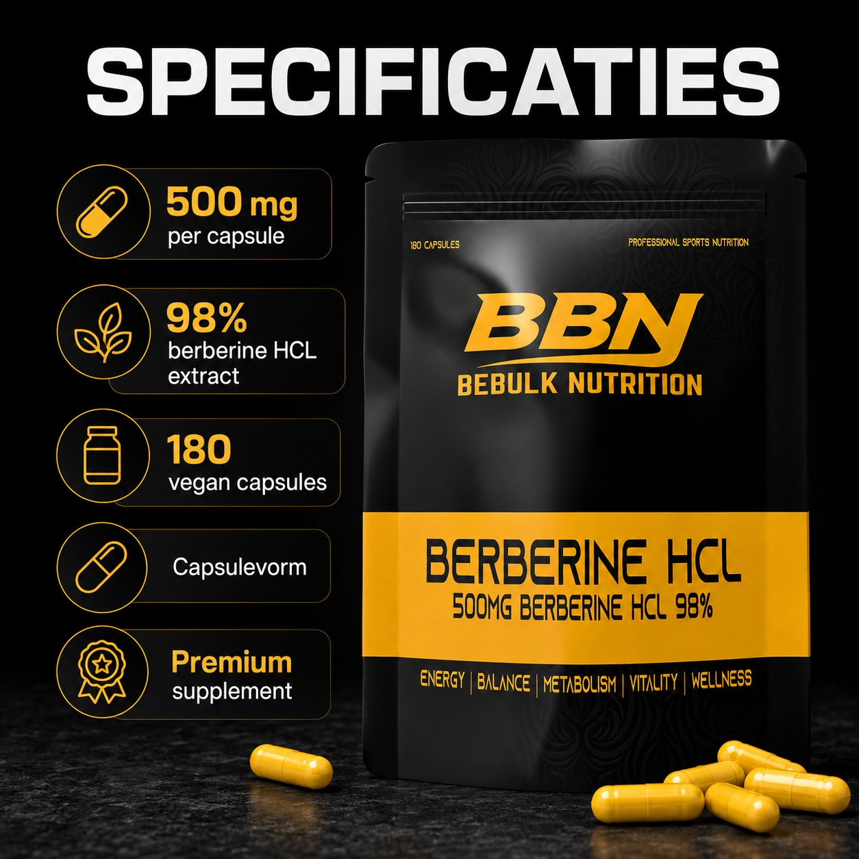 Berbérine HCL 98 % - Végane - BeBulk Nutrition