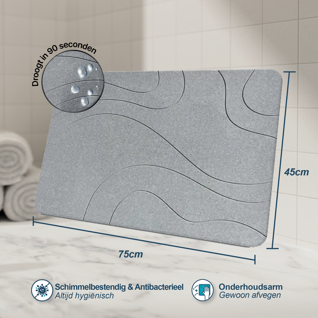 Tapis de bain en pierre diatomité XL - Séchage rapide naturel - Hygiénique - Anti-moisissure et élégant 75x45cm