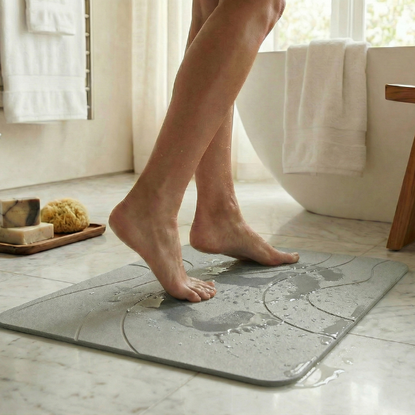 Tapis de bain en pierre diatomité XL - Séchage rapide naturel - Hygiénique - Anti-moisissure et élégant 75x45cm