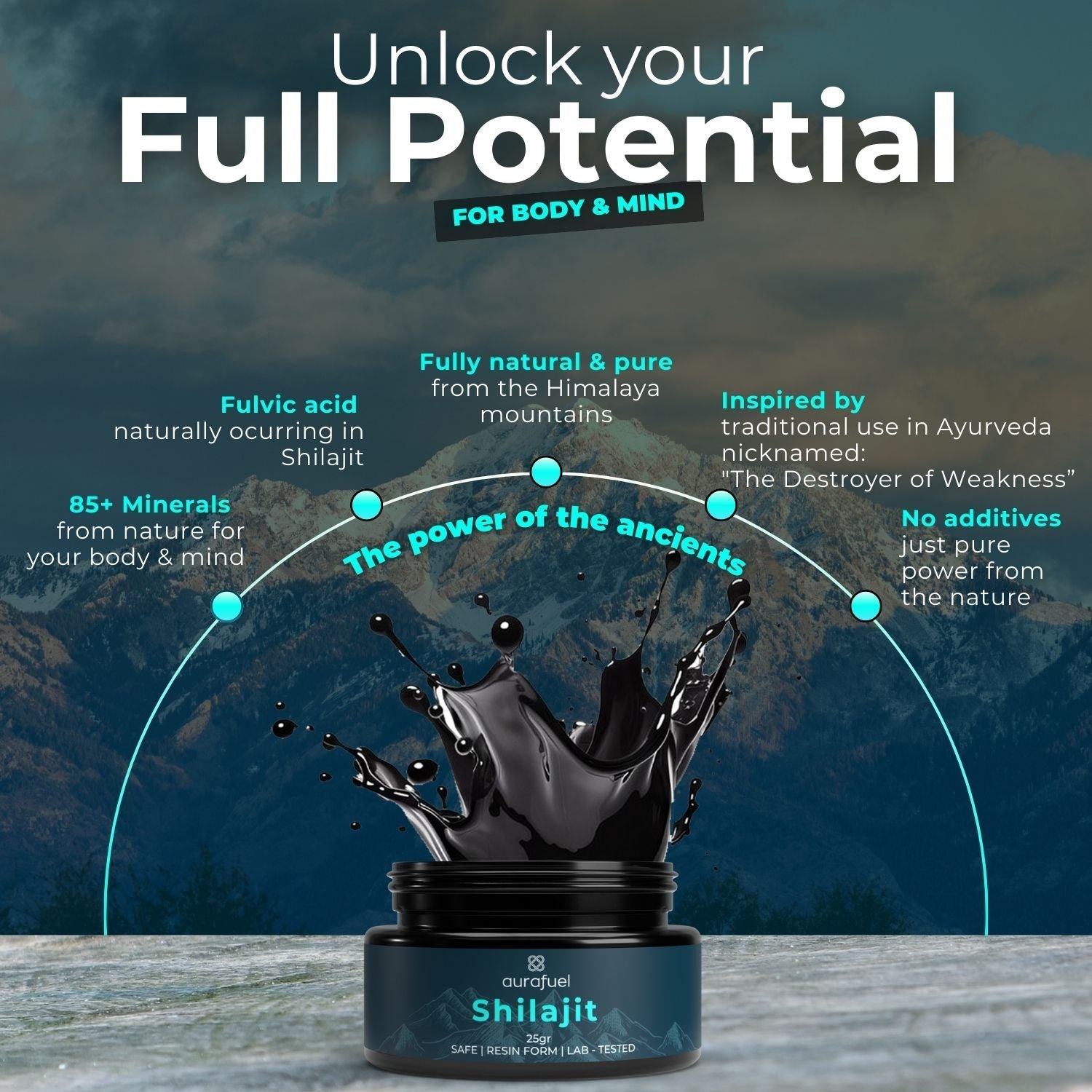 Résine Shilajit pure de l’Himalaya - 100 % authentique et purifiée