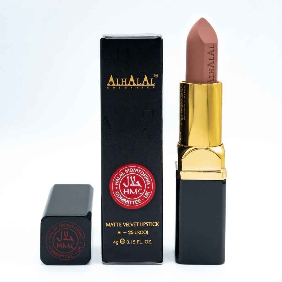 Rouges à lèvres beiges d’Alhalal Cosmetics en velours soyeux et doux avec emballage de luxe