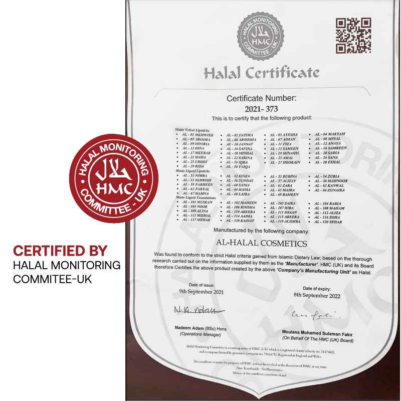 Certificat halal pour Alhalal cosmétiques rouge à lèvres brun avec finition velours garantie qualité