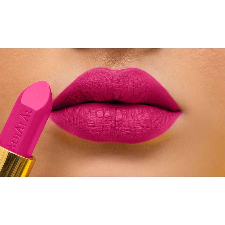 Rouge à lèvres velours Alhalal Cosmetics en couleur fuchsia avec une couverture douce, complète et qualité ROUGE à lèvres GRIS