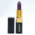 Rouge à lèvres en velours Alhalal Cosmetics d’un violet foncé avec un emballage luxueux doré et noir à lèvres violet