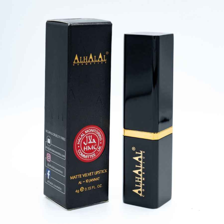 Rouge à lèvres velours Alhalal Cosmetics avec finition mate en emballage noir ROUGE À LÈVRES VIOLET