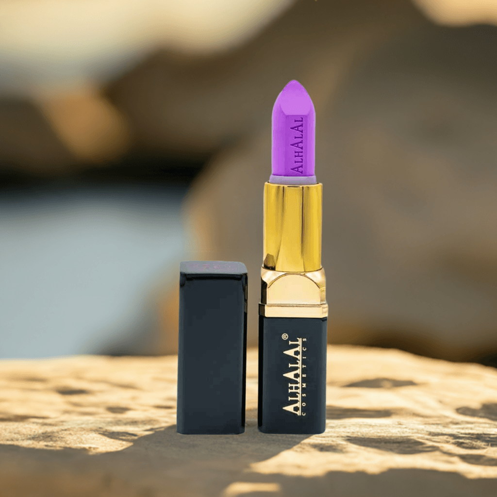 Alhalal Cosmetics Texture en velours violet PARSE LIPSTICK avec étui doré et noir
