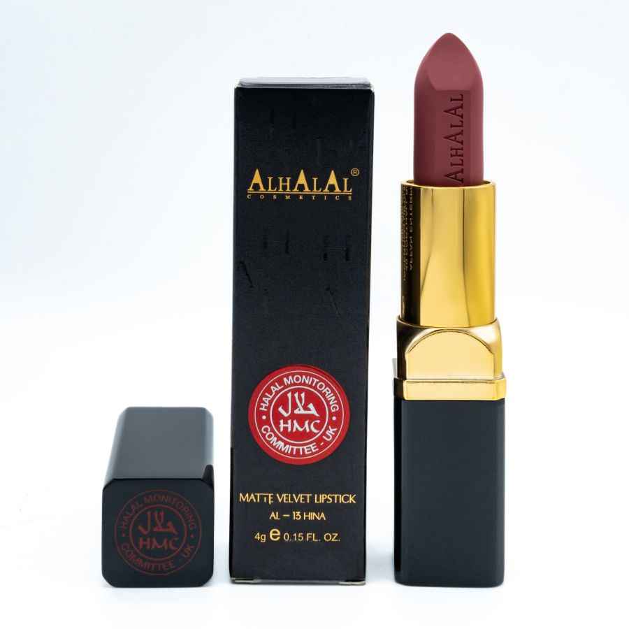 Alhalal Cosmetics rouge à lèvres rose avec finition velours mat et emballage noir luxueux