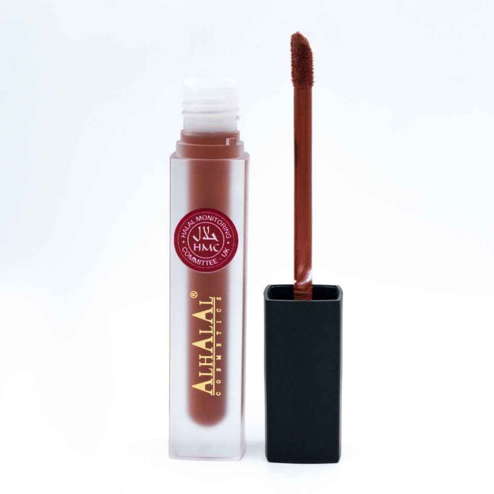 Gloss liquide Alhalal Cosmetics en marron mat avec applicateur à capuchon noir